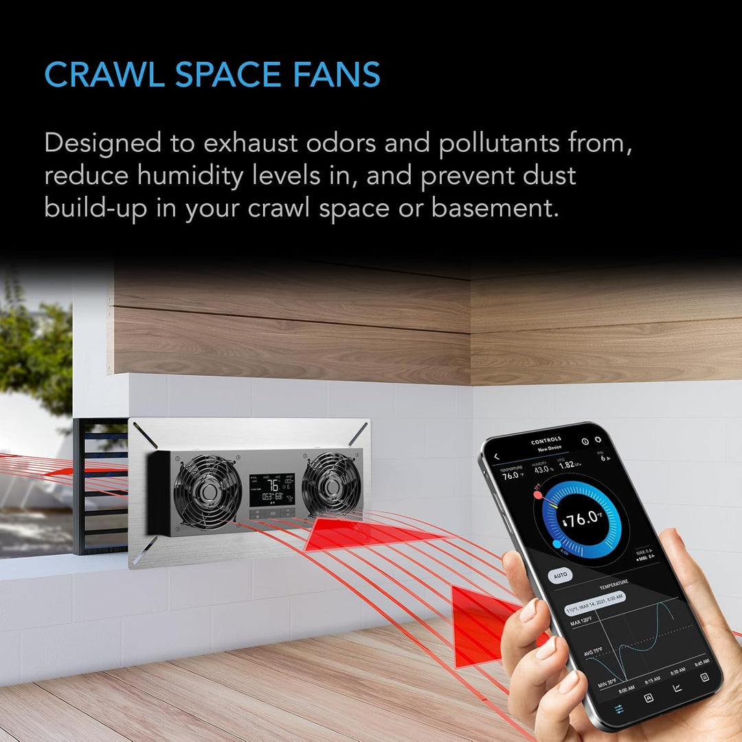 AC Infinity AIRTITAN T8, Ventilator für Kriechkeller, mit WiFi-App-kompatiblem Temperatur-Feuchtigke