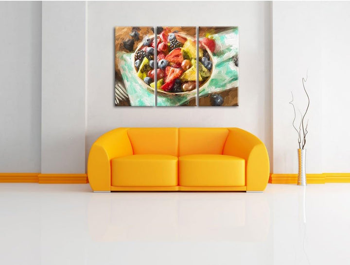 Pixxprint Gesunde Obstvielfalt Pinsel Effekt 3-Teiler Leinwandbild 120x80 Bild auf Leinwand