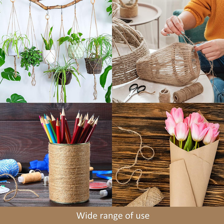 D.RECT 100m Jute-Schnur - 12 Stück | Natur Braun Jute-Kordel | Packschnur Geschenk-Band Bastelschnur