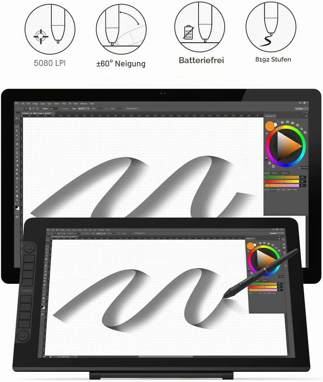 VEIKK Studio VK2200 Pro Grafiktablett mit Bildschirm, 21.5 Zoll FHD IPS Pen Display mit 8192 Passiv-
