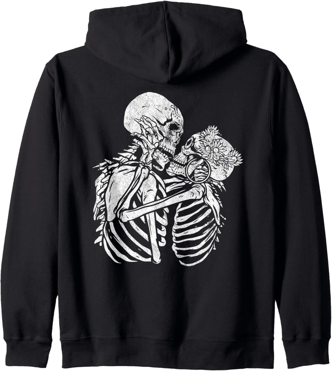 Santa Muerte Zwei Skelette küssende Grafikkunst Kapuzenjacke