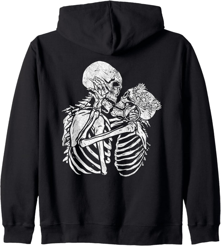 Santa Muerte Zwei Skelette küssende Grafikkunst Kapuzenjacke