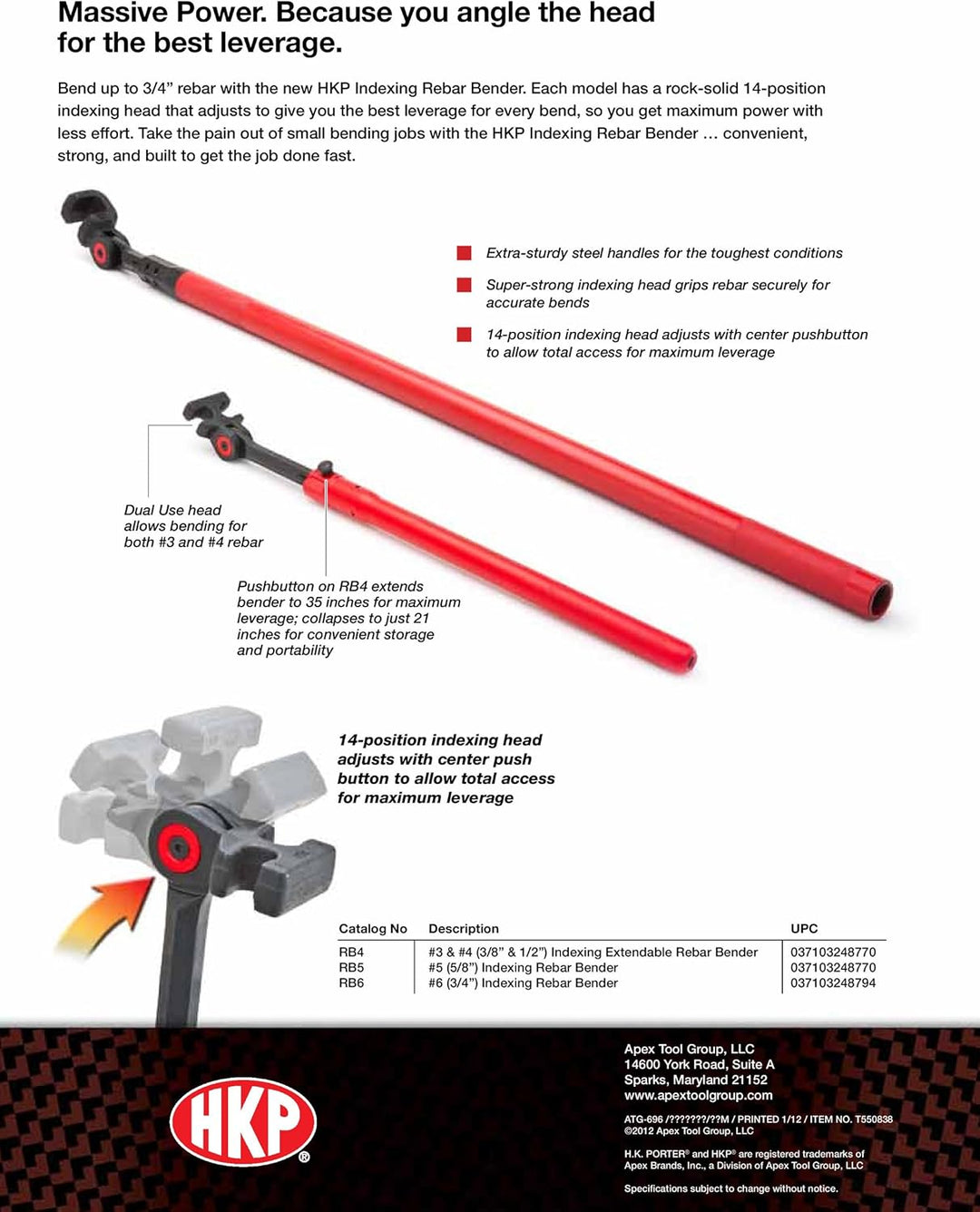 Crescent HK Porter RB6 3/4 Zoll/19mm Biegevorrichtung Für Betonstahl mit Einstellbarem Kopf 3/4in, 3