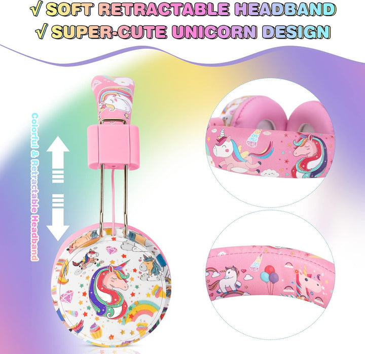 JYPS Bluetooth Kopfhörer Kinder, Einhorn Kopfhörer Kabellos Kinder mit Kabel und Mikrofon, Kids Head