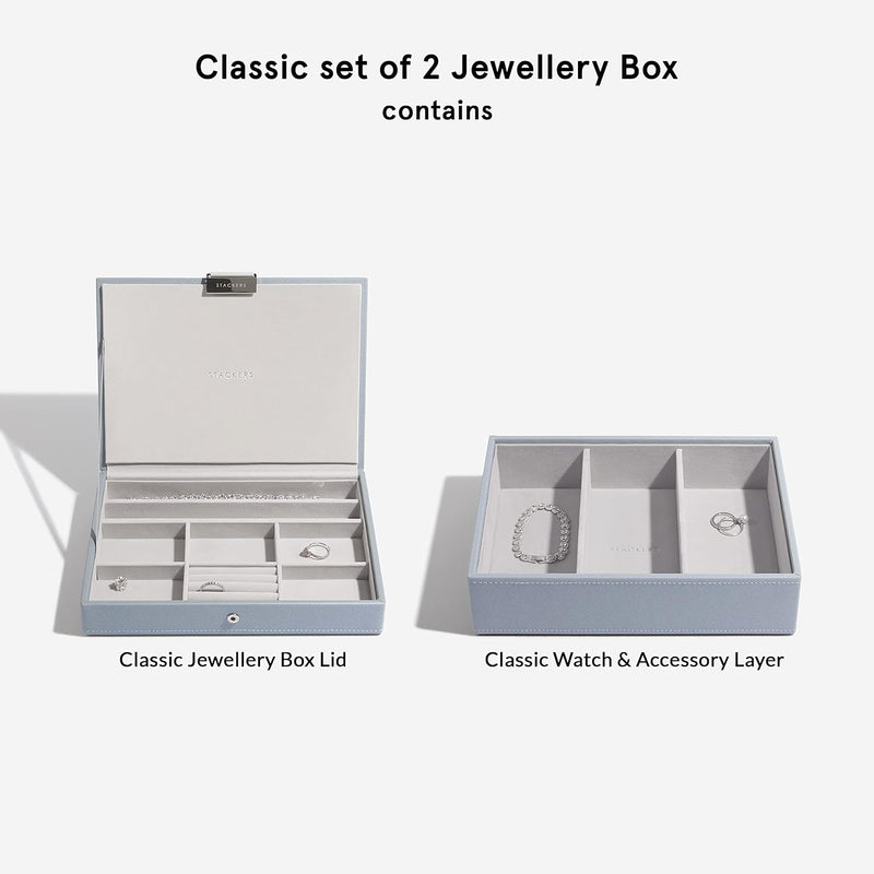 Stackers Dusky Blue Classic Medium Jewellery Box Set of 2, Dusky Blue