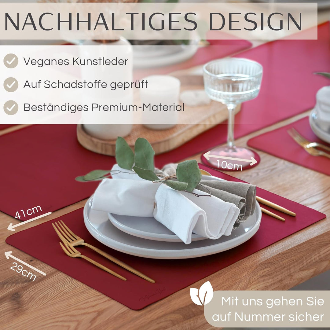 Mahewa® 6er Set Premium Tischset aus Kunstleder - Platzset abwaschbar und wasserdicht - Platzdeckche