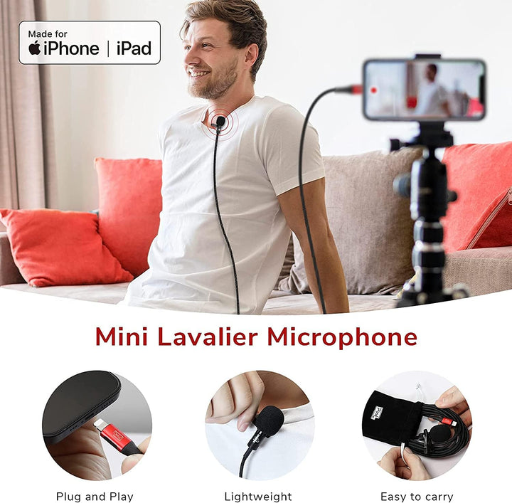 Pixel Lavalier Mikrofon Kompatibel mit iPhone/IPad (Apple MFi-Zertifiziert) für Videoaufnahmen Lives