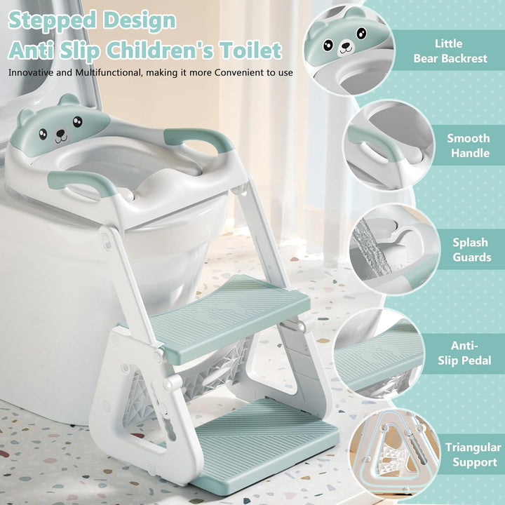Toilettensitz Kinder Mit Treppe, Toilettenleiter für Kinder, Töpfchen für Kinder, Rutschfest, Klappb