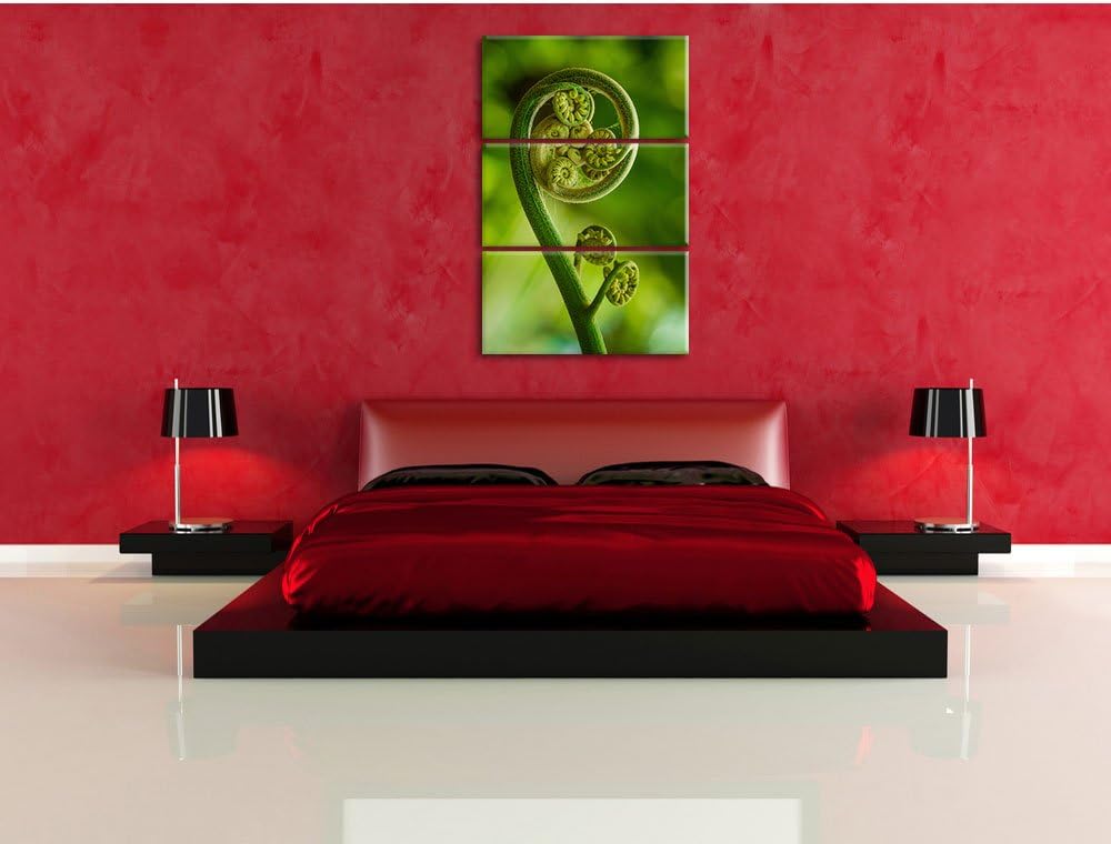 Pixxprint Blatt von Einer Farne im Wald als Leinwandbild - Grösse: 3-Teilig (120x80cm) - Wandbild -
