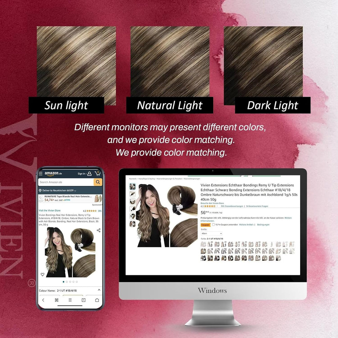 Vivien Schwarz Extensions Echthaar Bondings Ombre 55 cm Remy Bonding Extensions Echthaar Schwarz Bal