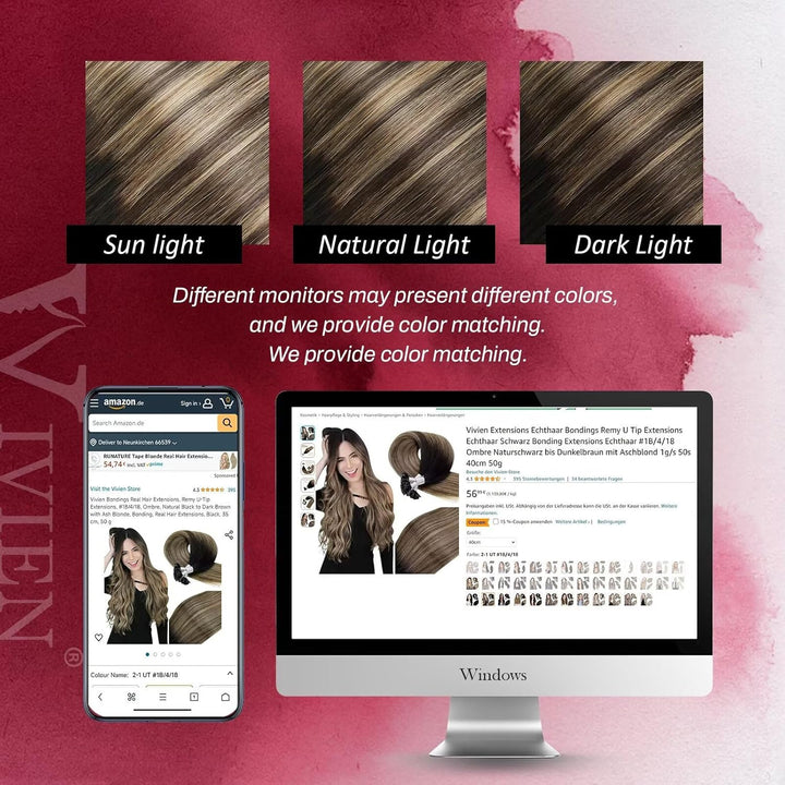 Vivien Schwarz Extensions Echthaar Bondings Ombre 55 cm Remy Bonding Extensions Echthaar Schwarz Bal