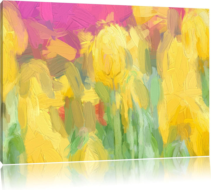 Pixxprint gelbe Tulpen im Frühling als Leinwandbild/Grösse: 100x70 cm/Wandbild/Kunstdruck/fertig bes