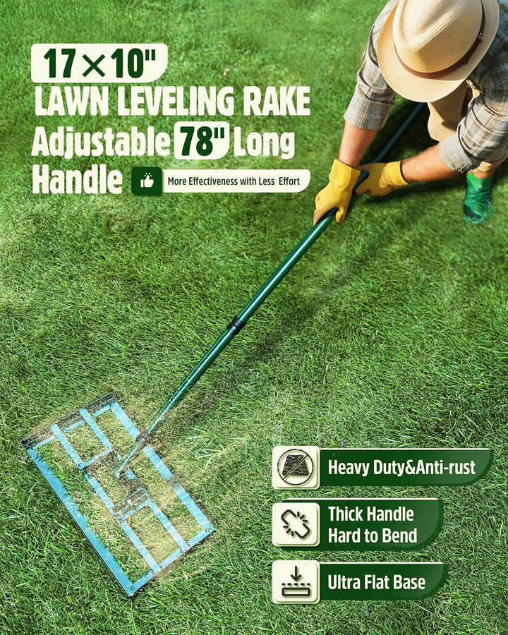 Signstek Rasen Nivellierungsrechen, 43 x 25 cm Lawn Leveling Rake, Rasen Sanden Harke Edelstahlgriff