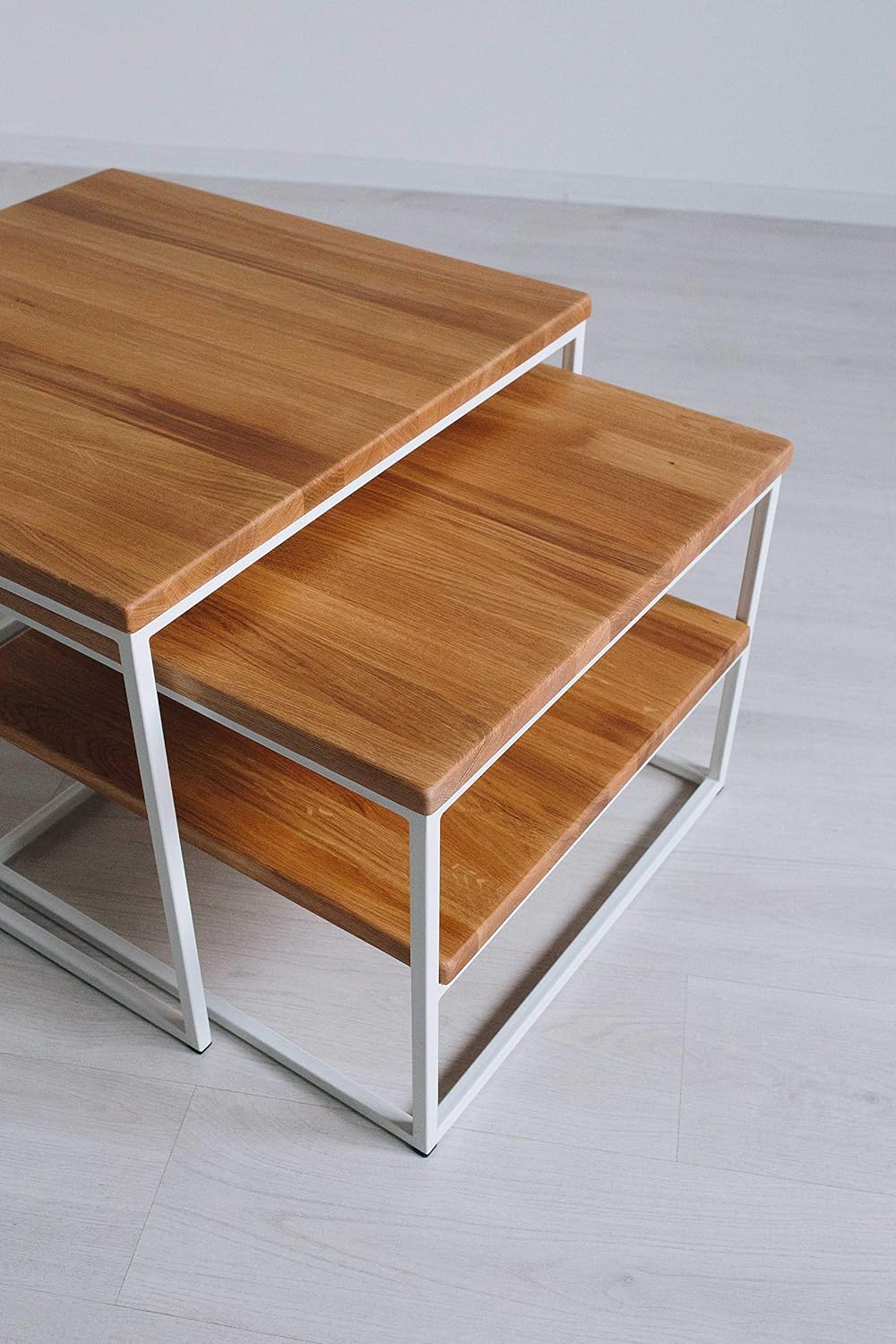 Original BestLoft® 2er-Set Couchtisch Twinsburg aus edler Eiche Industriedesign (Eiche Natur + Geste