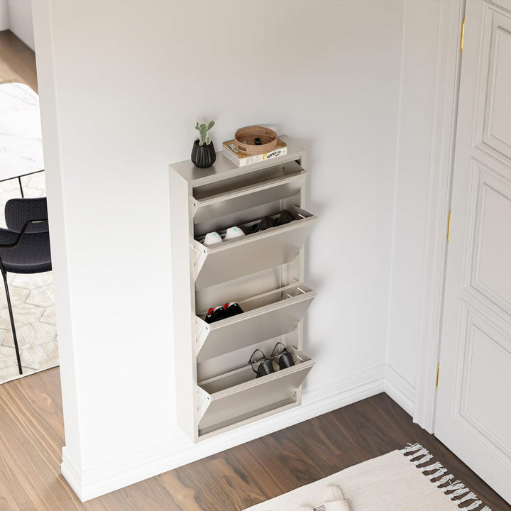 [en.casa] Schuhschrank Sokndal Schuhkipper mit 4 Klappen Metall Schuhkommode für 6 Paar Schuhe 118 x