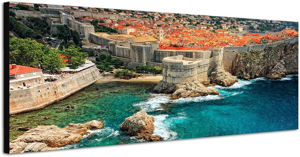 Paul Sinus Art Panoramabild auf Leinwand und Keilrahmen 150x50cm Kroatien Dubrovnik Städtchen Meer B