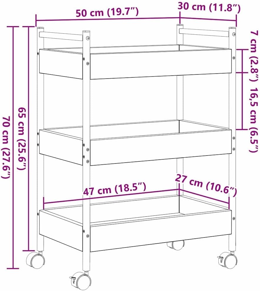 vidaXL Küchentrolley Altholz 50 x 30 x 70 cm Holzwerkstoff, Moderner Küchenwagen, rechteckiger mobil