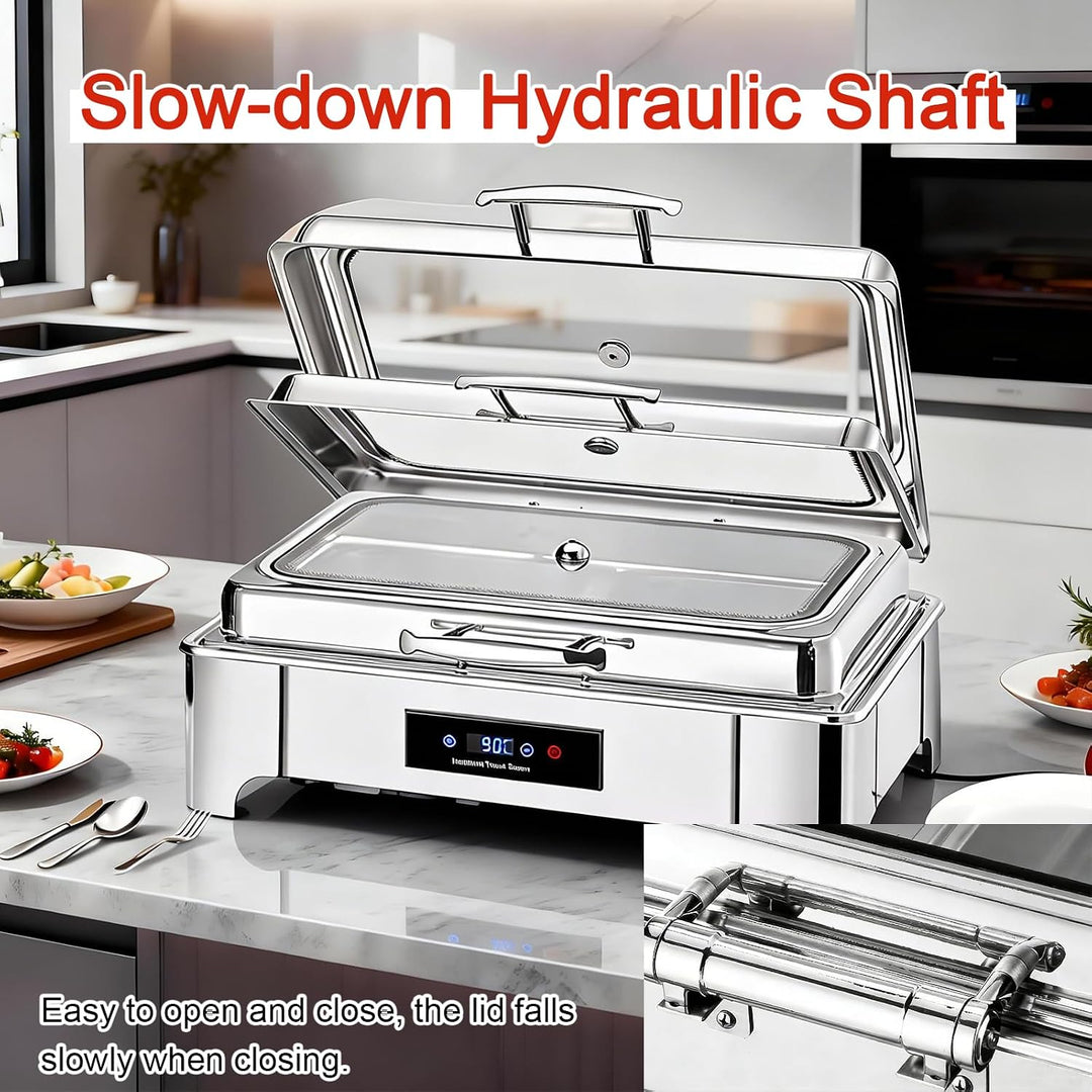Elektrischer Chafing Dish Glasdeckel 9L, Edelstahl(Full Pan), Full Pan
