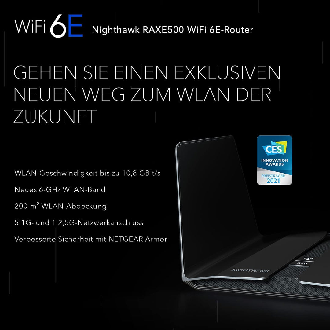 Netgear RAXE500 WiFi 6E WLAN Router 12-Stream | AXE11000 Tri-Band WLAN-Geschwindigkeit bis zu 10,8 G