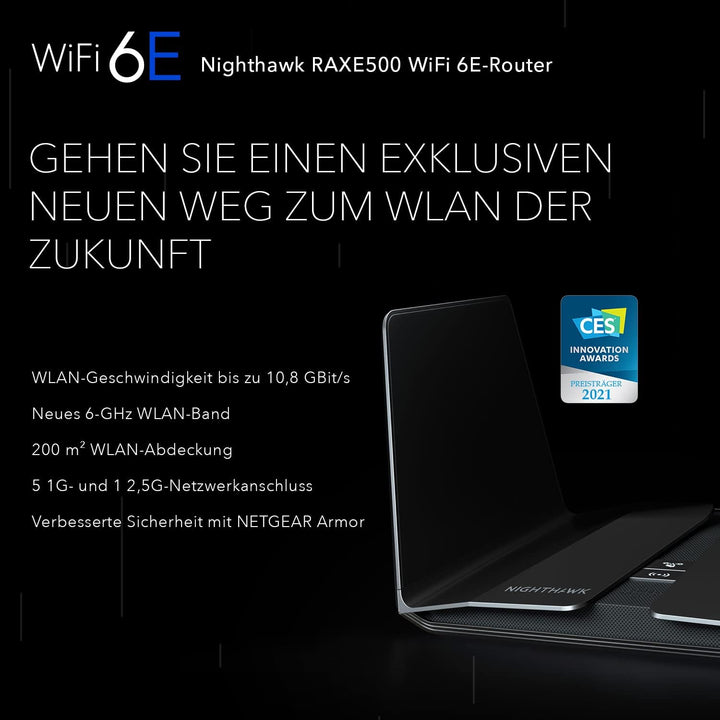 Netgear RAXE500 WiFi 6E WLAN Router 12-Stream | AXE11000 Tri-Band WLAN-Geschwindigkeit bis zu 10,8 G