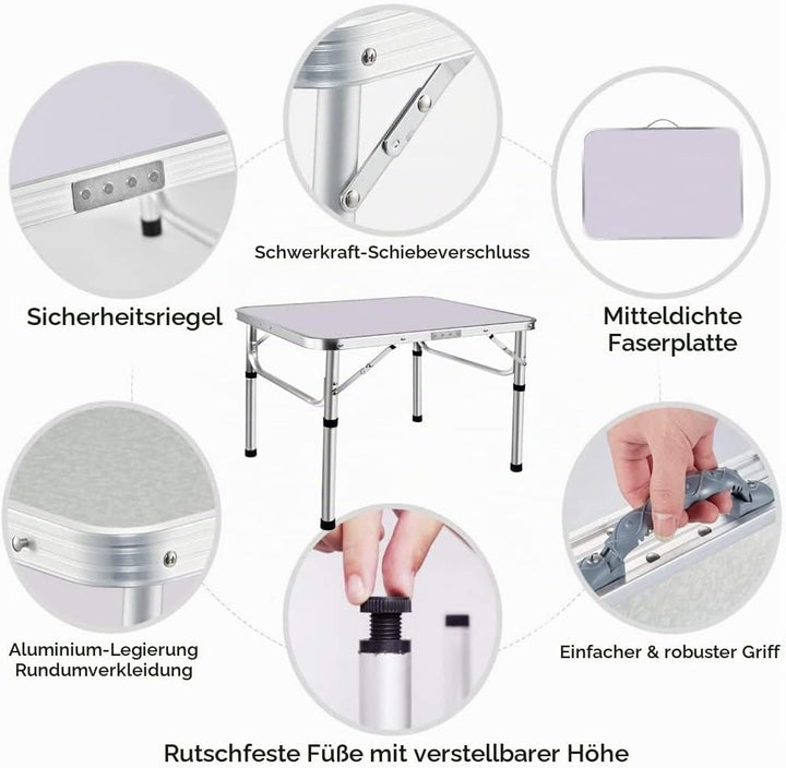 Klapptisch, höhenverstellbar, Picknicktisch, tragbarer Aluminium-Schreibtisch mit Griff, MDF-Tischpl