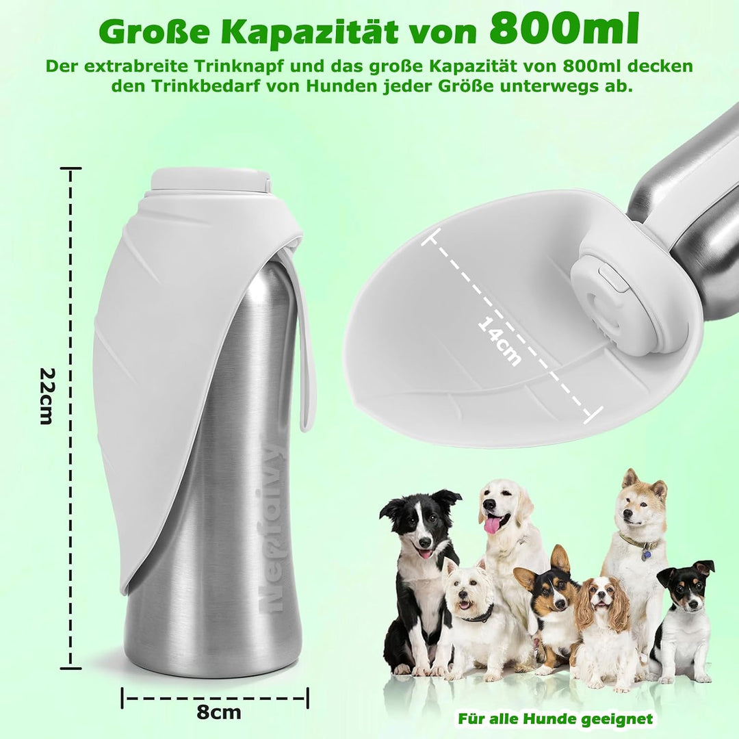 Nepfaivy Trinkflasche Hunde für Unterwegs Edelstahl 800ml - Auslaufsichere Hundetrinkflasche für Unt