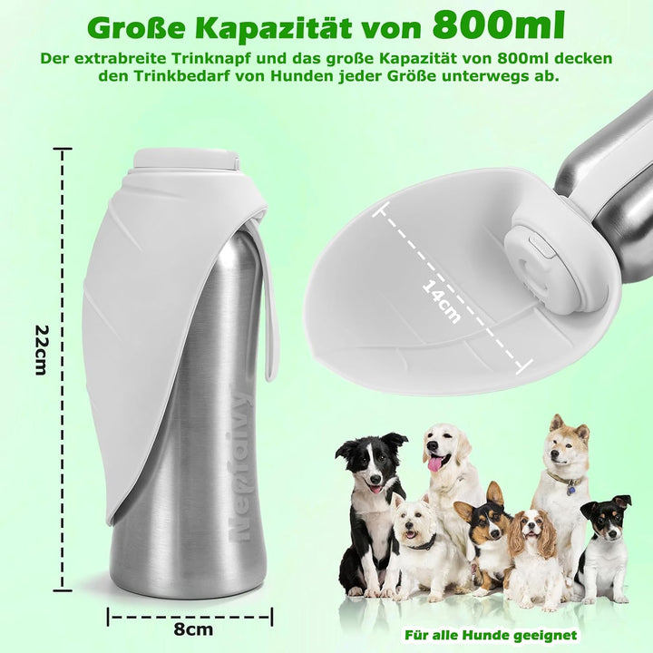 Nepfaivy Trinkflasche Hunde für Unterwegs Edelstahl 800ml - Auslaufsichere Hundetrinkflasche für Unt