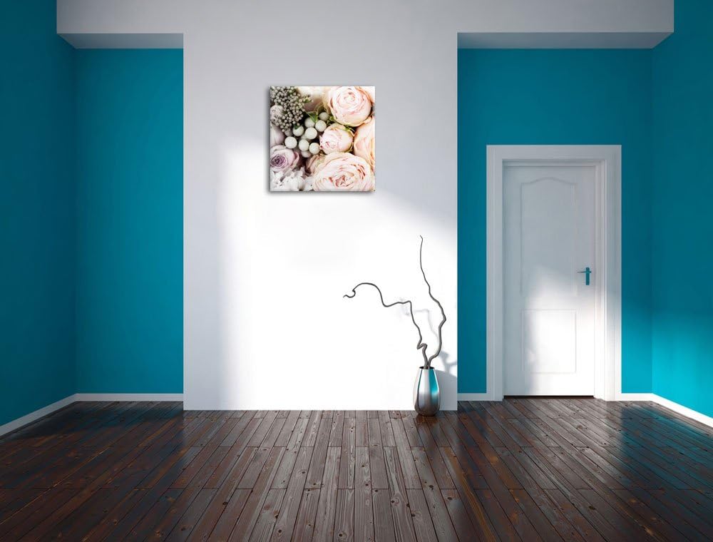 Rosa Rosen Schwarz/Weiss, Format: 70x70 auf Leinwand, XXL riesige Bilder fertig gerahmt mit Keilrahm