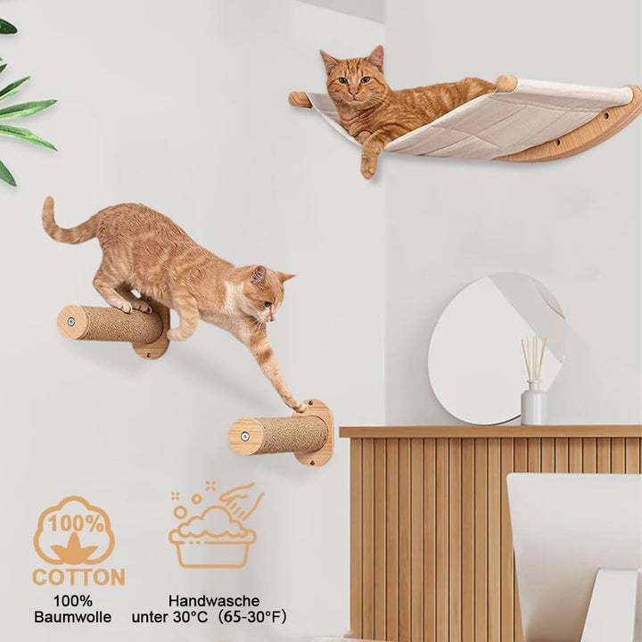 Kletterwand Katzen, inkl 2 Katzentreppe Wand, Katzen Hängematte, Katzen Fensterliege mit Saugnapf, K