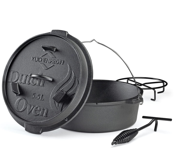 Küchenprofi BBQ Dutch Oven Gusseisen, 5,5L, Ø 30 cm, ohne Füsse, fertig eingebrannter, gusseiserner
