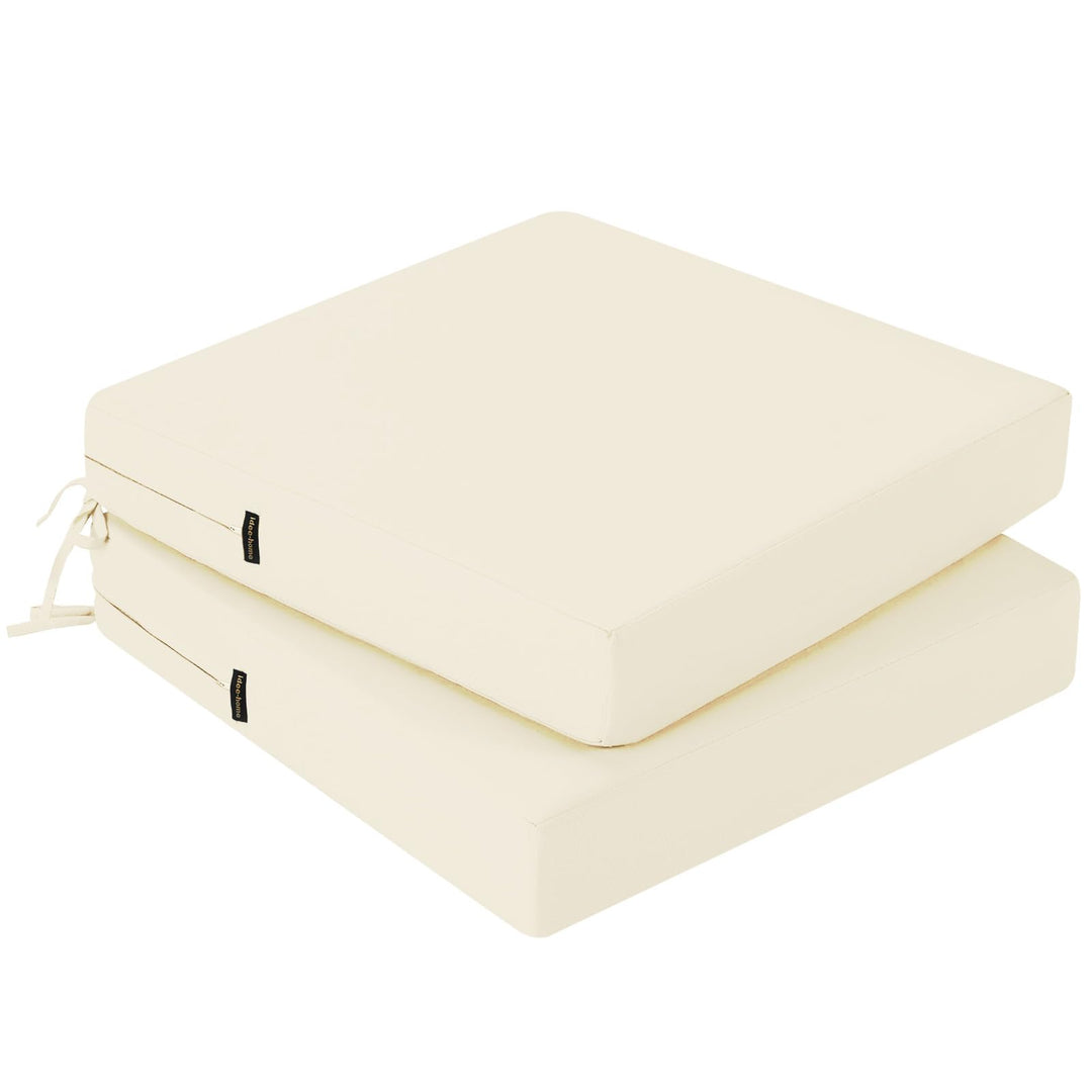 Outdoor Stuhlkissen 45x45, 2er Set mit Bändern, Creme | Wasserdichtes Sitzkissen mit Weicher Schaums