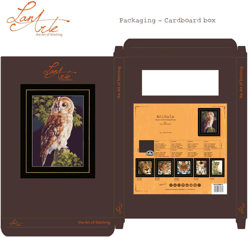 Lanarte Zählmusterpackung Eule Kreuzstichpackung, Baumwolle, Mehrfarbig, 24 x 34 x 0.3 cm, Eule