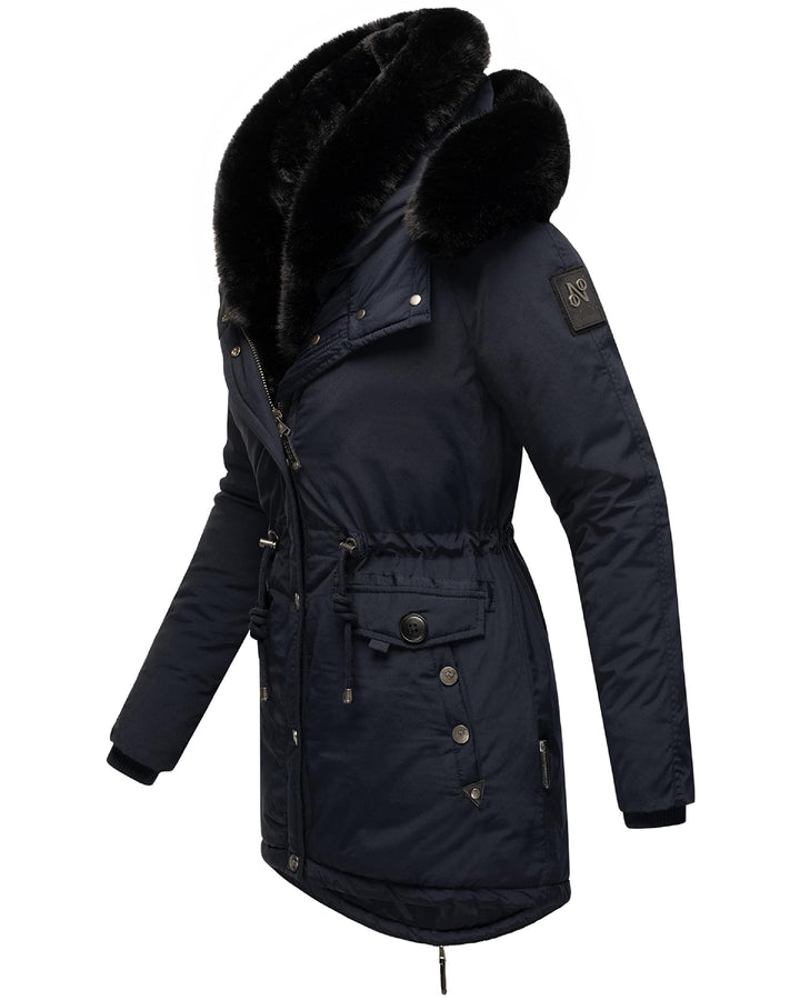 Navahoo Damen Warmer Winterparka mit doppelter Kunstpelz-Kapuze Sweety Deluxe XS-XXL S Blau, S Blau