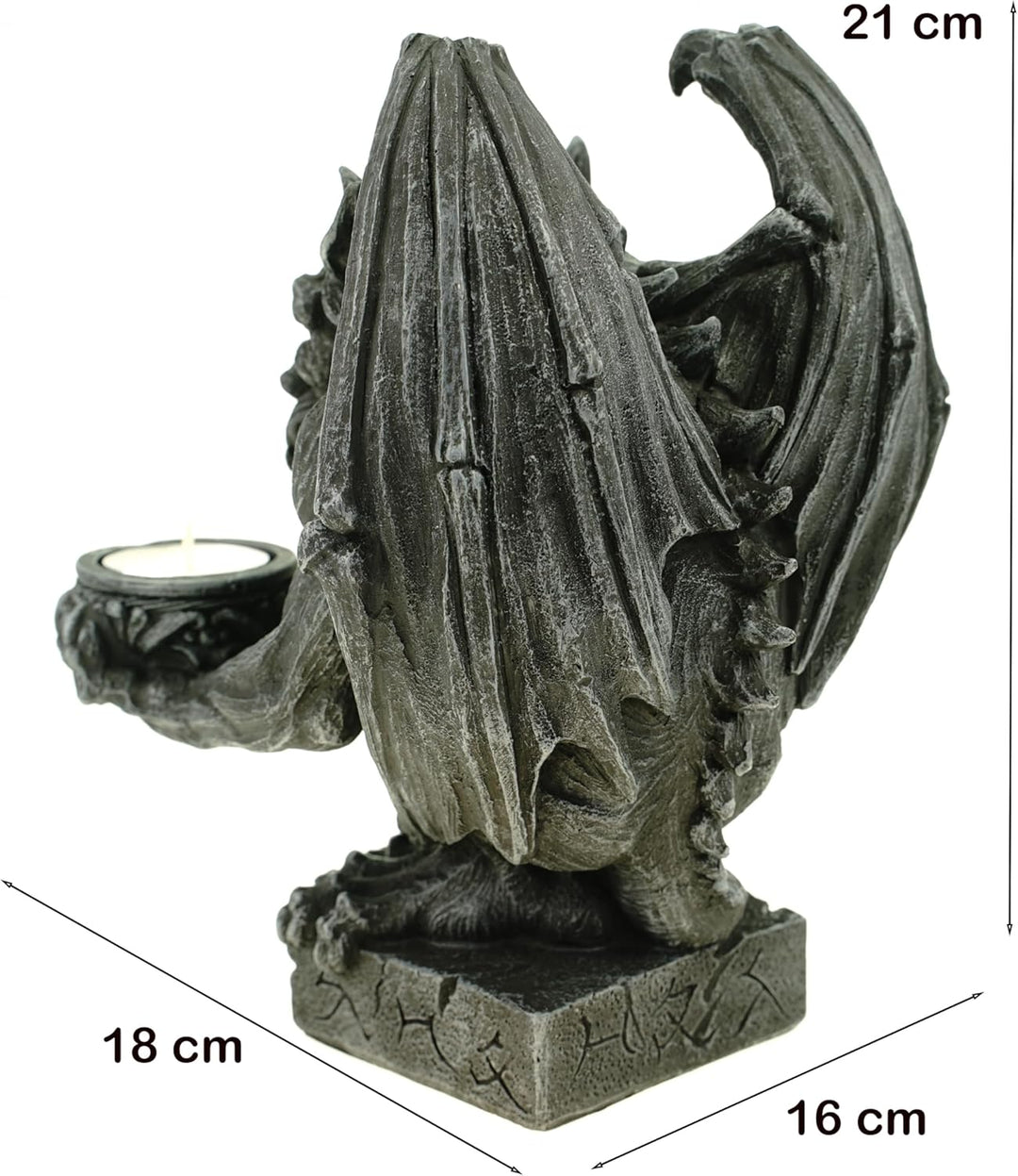 Vogler 766-2933 Teelichthalter Gargoyle 21 cm Figur Wasserspeier Drache Teelicht