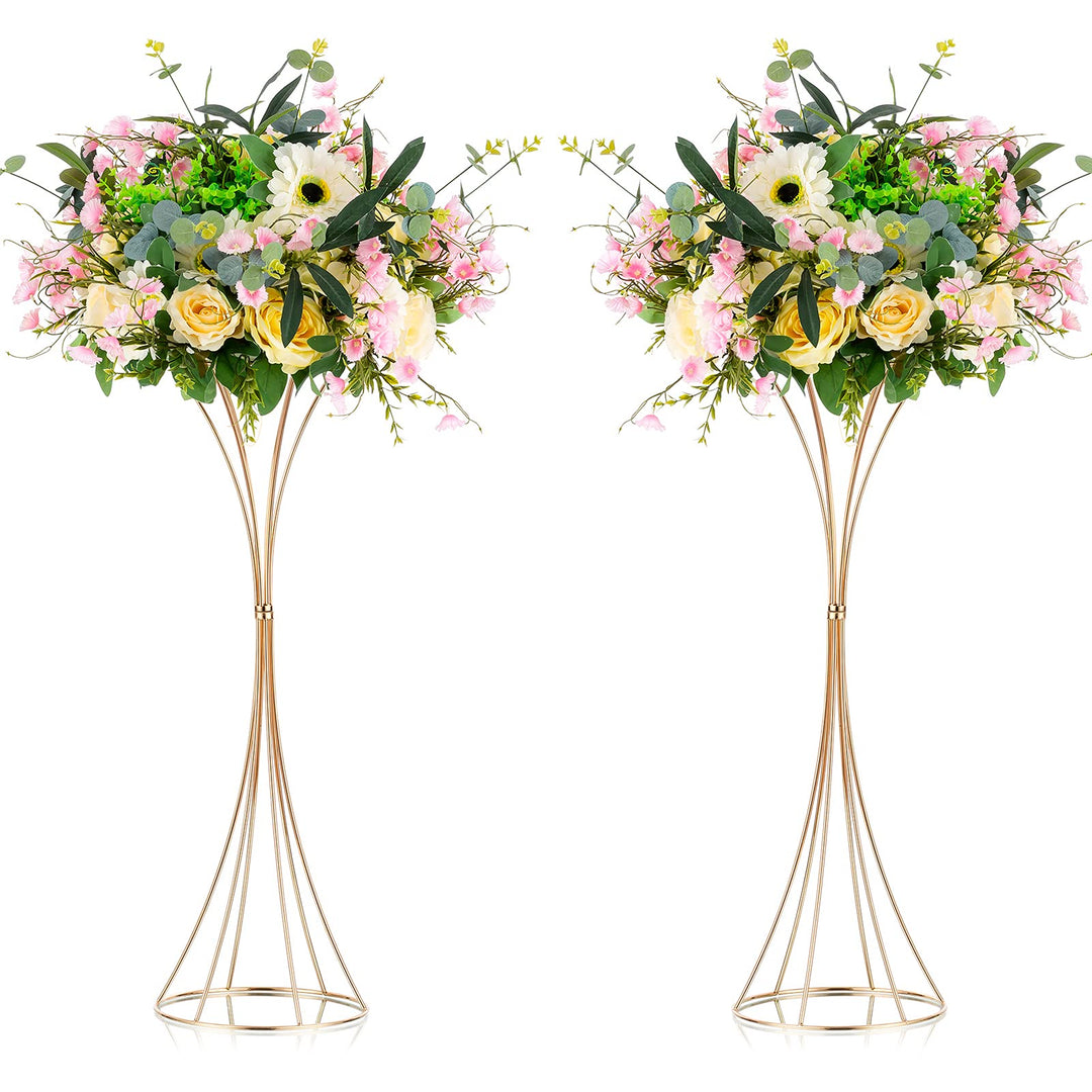 Nuptio 2 Stück Metallblume Trompete Vase 66cm Hoch Goldvase, Hochzeit Mittelstücke für Tische, Künst