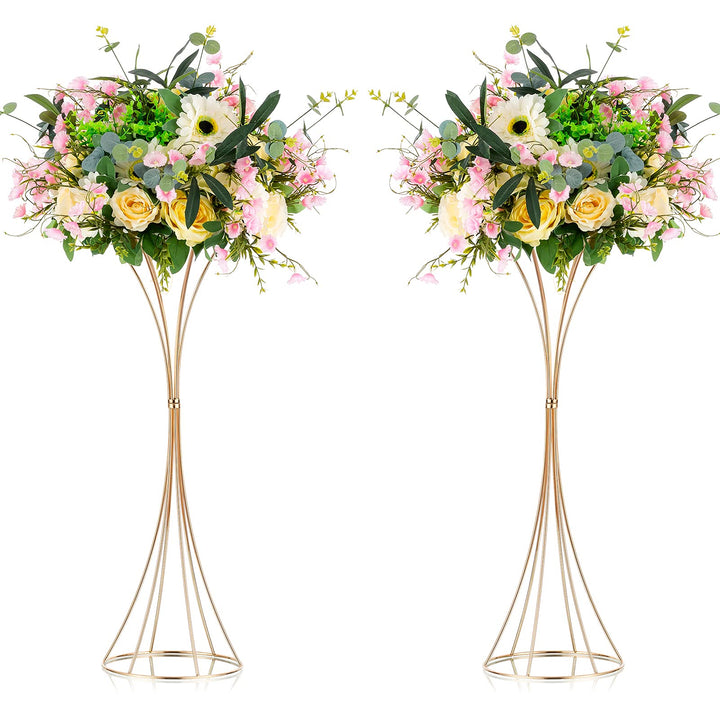 Nuptio 2 Stück Metallblume Trompete Vase 66cm Hoch Goldvase, Hochzeit Mittelstücke für Tische, Künst