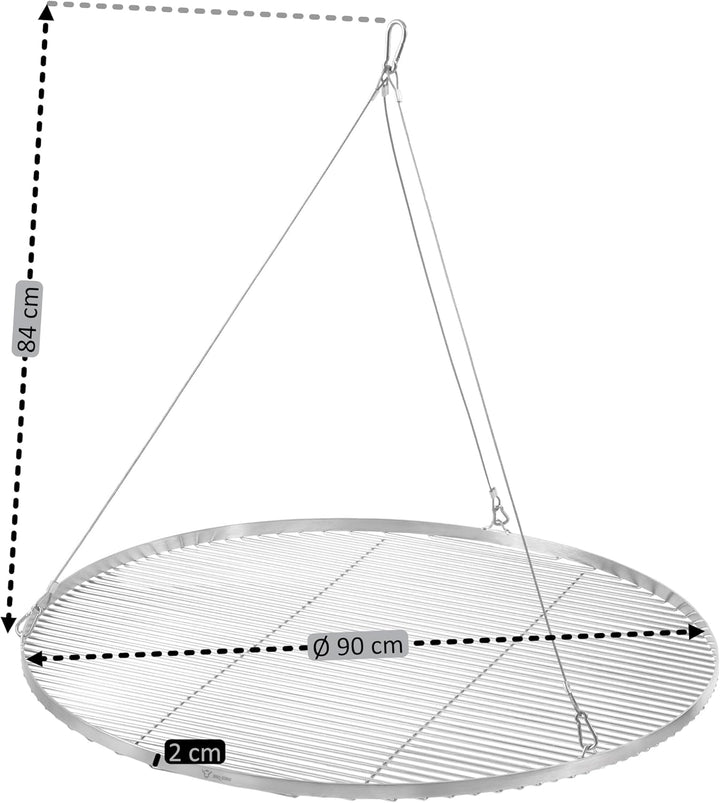 BBQ-Toro Edelstahl Grillrost Rund | Ø 90 cm | Grillgitter mit Seilaufhängung, Hänge Rost für Schwenk