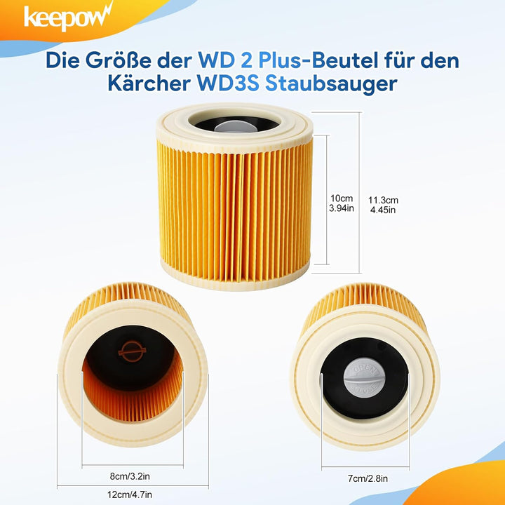 KEEPOW 5 Set Zubehör, 4 Pack Kfi 357 Staubsaugerbeutel für Kärcher WD2 Plus WD3 WD1，2.863-314.0, 1 F
