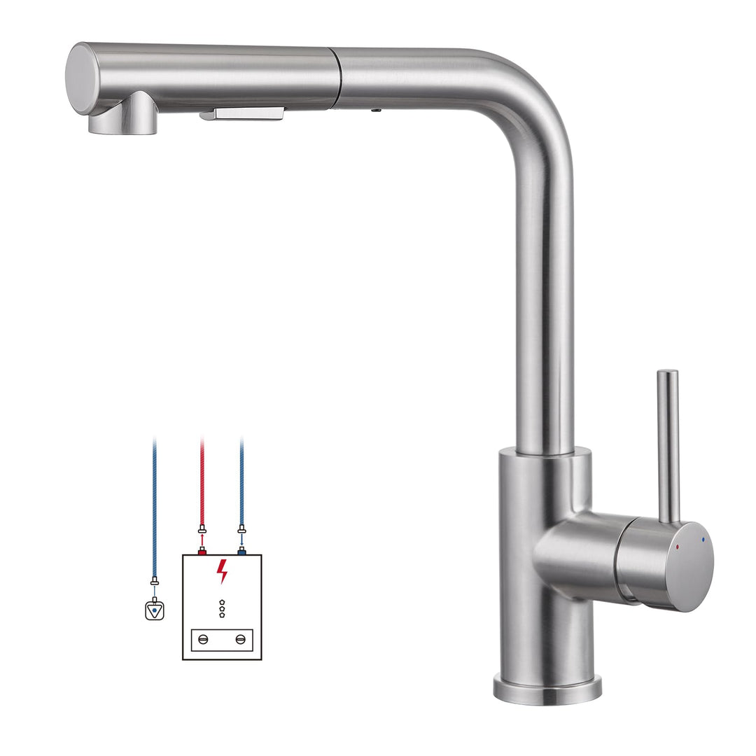 WOOHSE Niederdruck Armatur Küche, Wasserhahn Küche Ausziehbar mit 2 Modi Brause, Niederdruck Wasserh