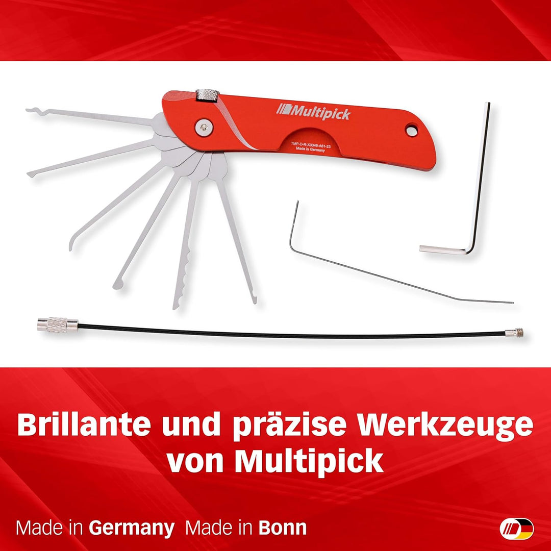 Multipick Dietrich Set ELITE RED Mini Taschen-Messer Lockpicking Set mit 6 wechselbaren Lock-Pick Kl