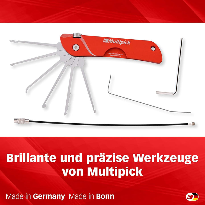Multipick Dietrich Set ELITE RED Mini Taschen-Messer Lockpicking Set mit 6 wechselbaren Lock-Pick Kl