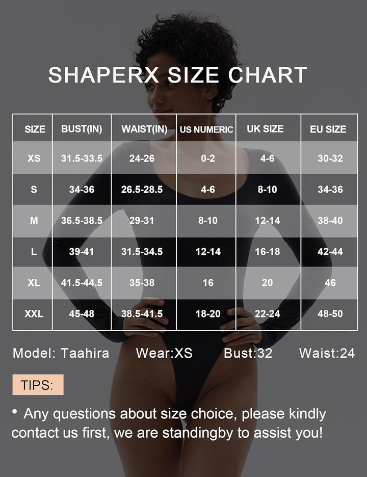 SHAPERX Body Damen Höhe Dehnbar Bodysuit Elegant Rundhals Leotard Racerback Top mit Tanga Body Suit