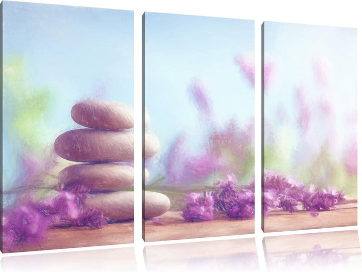 Pixxprint Lavendel Spa-Stillleben als Leinwandbild/Grösse: 3 Teilig (120x80 cm) cm/Wandbild/Kunstdru