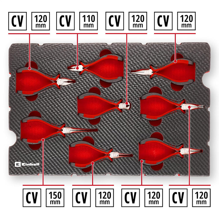 Original Einhell Pad Feinmechaniker-Zangen 8-tlg. (Präzisionszangen, Spitzzange, Rundzange, Flachzan
