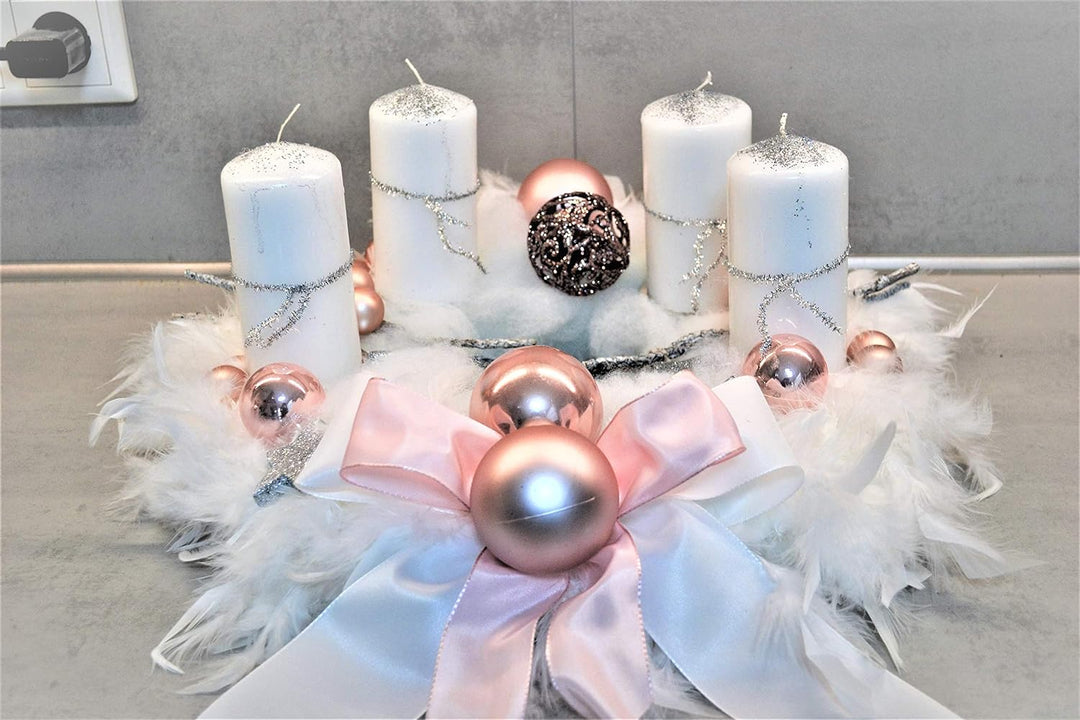 Adventskranz weiss rosa 40 cm künstlich Weihnachten Adventsgesteck Deko