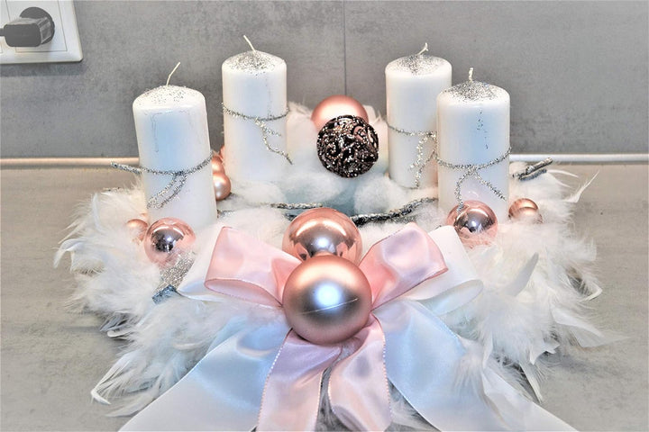Adventskranz weiss rosa 40 cm künstlich Weihnachten Adventsgesteck Deko