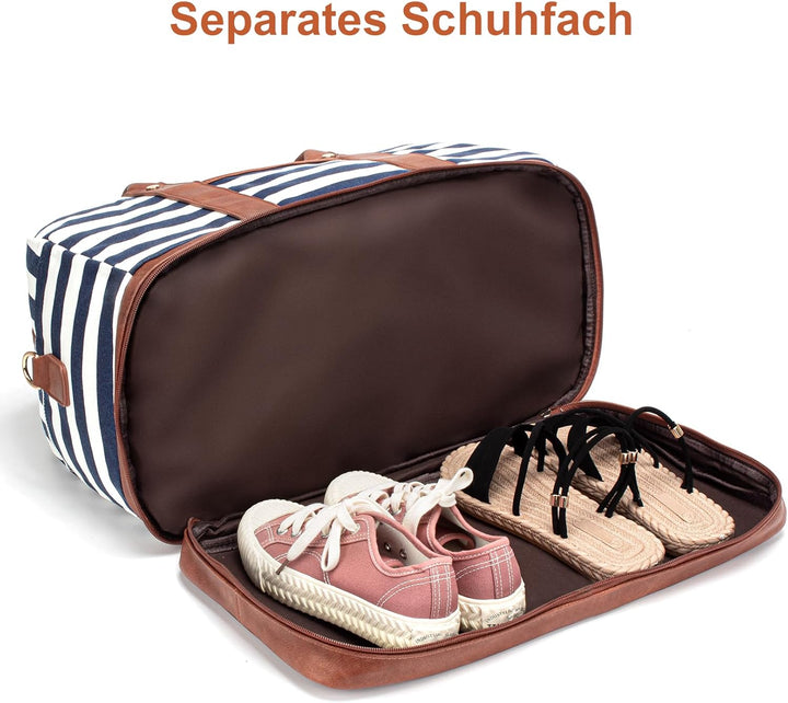 BOLOSTA Reisetasche Weekender Damen Canvas Übernachtungstasche Grosse Reisetaschen Tragetasche auf d