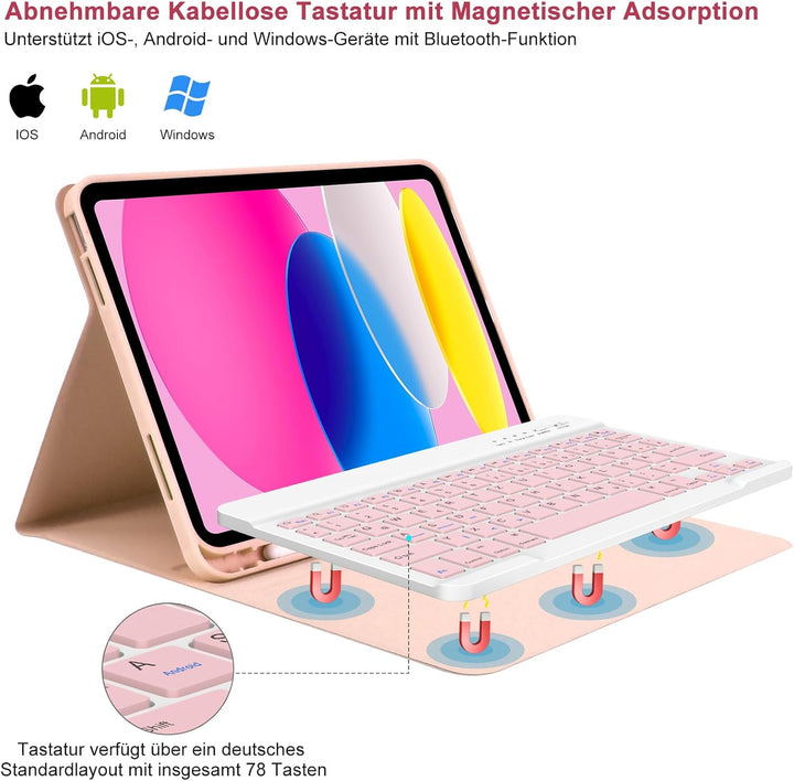 TQQ Hülle mit Tastatur für iPad A16 11 Generation 2025/10 Generation 2022(11/10.9 Zoll), Abnehmbare