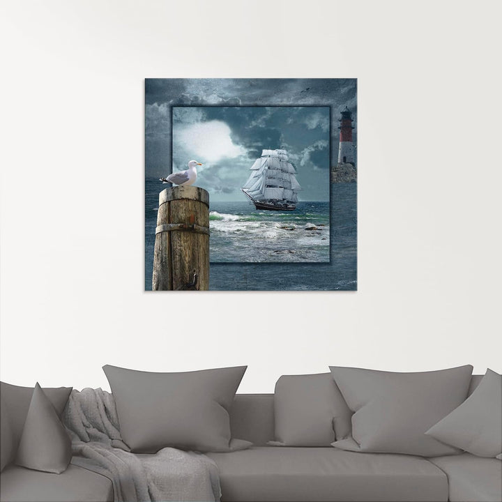ARTland Glasbilder Wandbild Glas Bild einteilig 50 x 50 cm Maritime Deko Collage Segelschiff Leuchtt