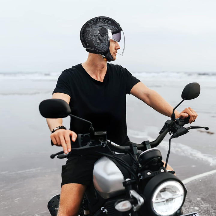 LIONCIANO Motorradhelm, ECE 22.06-zertifizierter halboffener Helm, offener Helm, Moto und Roller, Da